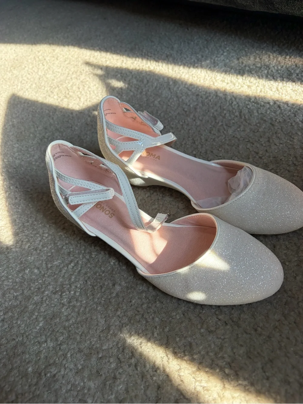 Sonoma Girls' Glitter Ankle-Strap Dress Shoes - White with Pink Lining